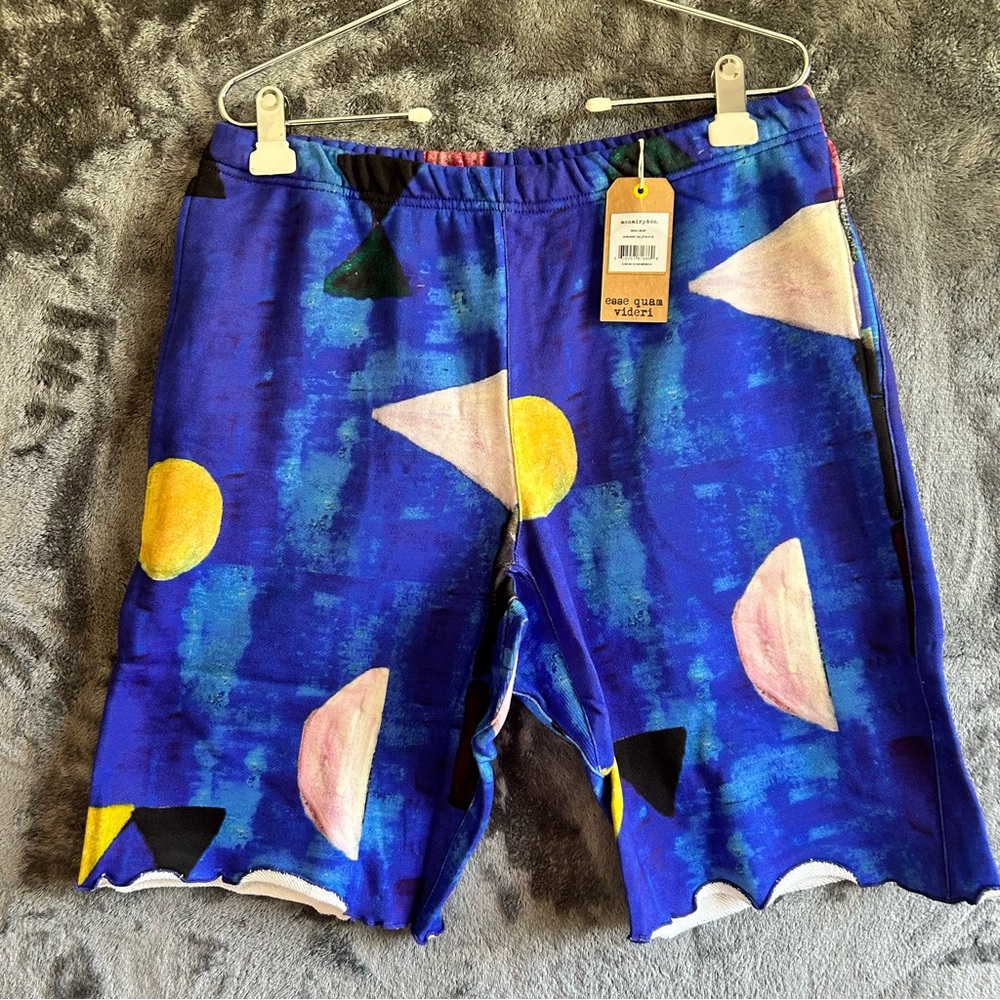 Mark McNairy Mens‎ Medium Graphic Sweat Shorts Blue Abstract Streetwear NWT $135